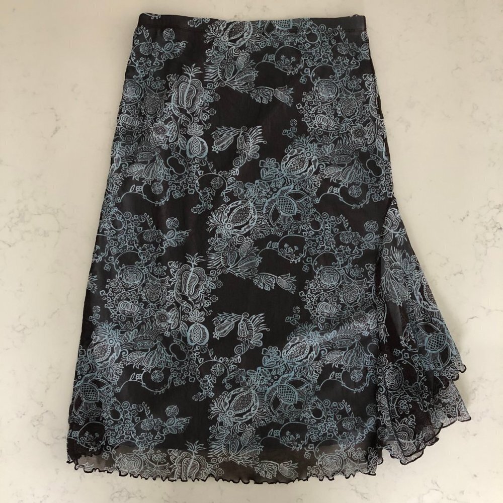 Mexx Sweet Pull On Lined Faux Wrap Floral Skirt Chocolate Brown + Blue Sz S NWT - Picture 8 of 15